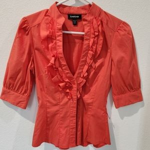 Vintage 00's bebe XXS Ruffled Button-down Top in Pumpkin